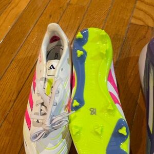 Adidas White and Pink Cleats with Neon Accents Predator